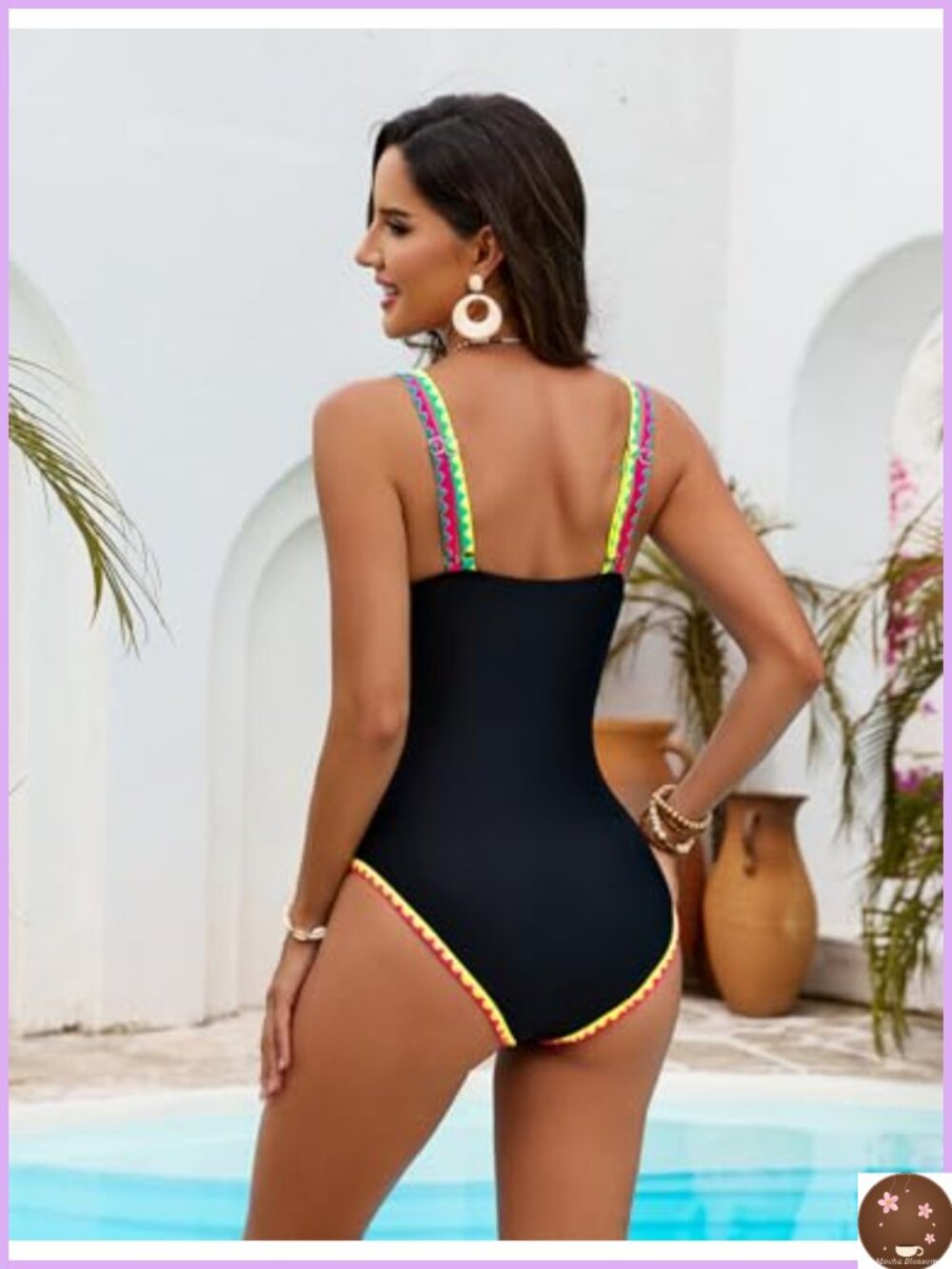 Women's One-Piece Swimsuit Mesh Tummy Control Adjustable Straps UPF 50+ - Picture 2 of 6